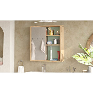 Aqua Aynalı Lavabo Üstü Banyo Dolabı Raflı Kapaklı 60cm Sepet-ihlamur Yeşili