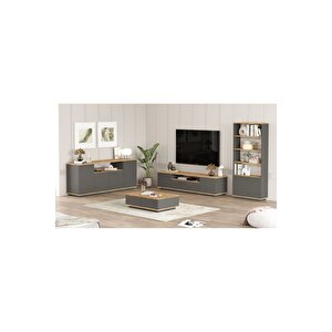 Delphin Tv Ünitesi Orta Sehpa Konsol Kitaplık 4'lü Set Çam-antrasit Dlp19-aa