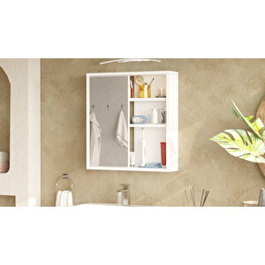 Aqua Aynalı Lavabo Üstü Banyo Dolabı Raflı Kapaklı 60cm Beyaz