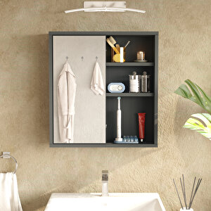 Aqua Aynalı Lavabo Üstü Banyo Dolabı Raflı Kapaklı 60cm Antrasit