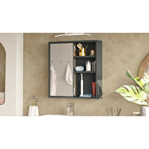 Aqua Aynalı Lavabo Üstü Banyo Dolabı Raflı Kapaklı 60cm Antrasit