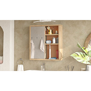 Aqua Aynalı Lavabo Üstü Banyo Dolabı Raflı Kapaklı 60cm Sepet-kiremit