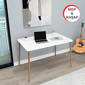 60x110 Cm Oval Kenarlı Mdf Lam Ahşap Ayaklı Mat Beyaz Mutfak Yemek Çalışma Masası