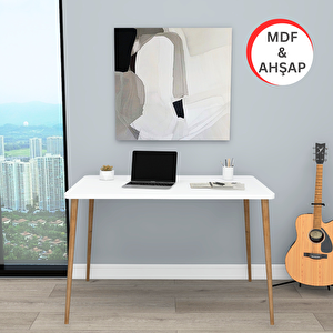 60x110 Cm Oval Kenarlı Mdf Lam Ahşap Ayaklı Mat Beyaz Mutfak Yemek Çalışma Masası