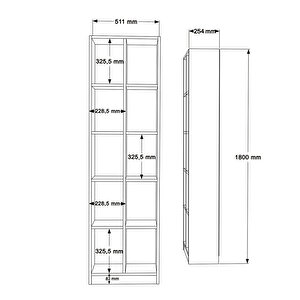 Robin Home Vera Geniş Kitaplık 10 Raflı 180cm Sepet