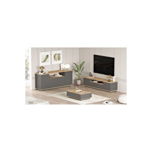 Delphin Tv Ünitesi Orta Sehpa Konsol 3'lü Set Çam-antrasit Dlp18-aa