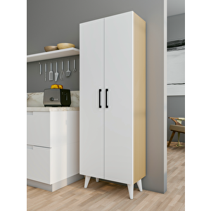 Çok Amaçlı Dolap Parlak Beyaz-marbella Kiler Dolabı Erzak Dolabı Mutfak Dolabı Banyo Dolabı 6 Raflı Ceviz