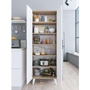 Çok Amaçlı Dolap Parlak Beyaz-marbella Kiler Dolabı Erzak Dolabı Mutfak Dolabı Banyo Dolabı 6 Raflı Ceviz