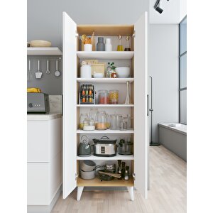 Çok Amaçlı Dolap Parlak Beyaz-marbella Kiler Dolabı Erzak Dolabı Mutfak Dolabı Banyo Dolabı 6 Raflı Ceviz