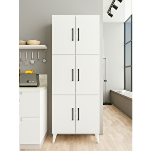 Çok Amaçlı Dolap Parlak Beyaz Kiler Mutfak Banyo Balkon Kapaklı Raflı Dolap Beyaz