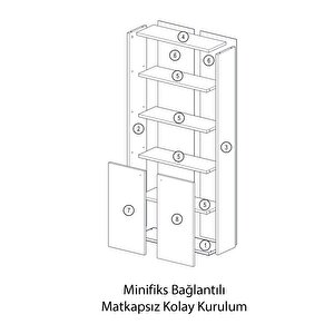 Kitaplık Parlak Beyaz 5 Raflı Kapaklı Kitaplık