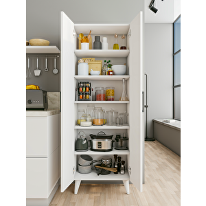 Çok Amaçlı Dolap Parlak Beyaz Kiler Dolabı Erzak Dolabı Mutfak Dolabı Banyo Dolabı 6 Raflı Beyaz