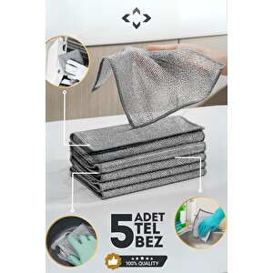 5 Adet Highqual Çok Amaçlı Inox Tel Temizlik Bezi Çizmez Bulaşık Bezi Iki Katmanlı Zor Kir Bezi Ipmo