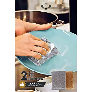 2 Adet Inox Tel Bez Sünger Çok Amaçlı Highqual Bulaşık Süngeri Yüksek Emici Sünger Tel Sünger