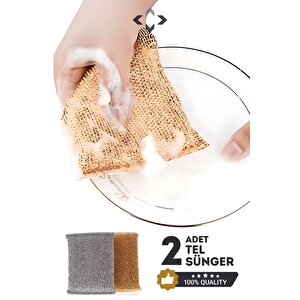 2 Adet Inox Tel Bez Sünger Çok Amaçlı Highqual Bulaşık Süngeri Yüksek Emici Sünger Tel Sünger