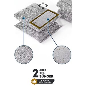2 Adet Inox Tel Bez Sünger Çok Amaçlı Highqual Bulaşık Süngeri Yüksek Emici Sünger Tel Sünger