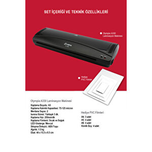 A330 Laminasyon Makinesi (a3) + 15 Pvc Fi̇lmi̇