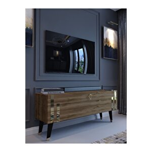 Festival Tv Ünitesi G6302-2 Ceviz Gold 120 Cm Tv Sehpası Minifiks Bağlantı Dışarıdan Vida Gözükmez