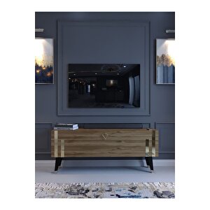 Festival Tv Ünitesi G6302-2 Ceviz Gold 120 Cm Tv Sehpası Minifiks Bağlantı Dışarıdan Vida Gözükmez