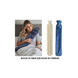 Sicak Su Torbasi Boyun Ve Omuz Icin  Uzun Peluş Mavi̇ Ponponlu 2lt Termofor 75x13cm