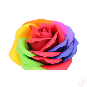 Yapay Çiçek, Gökkuşağı  7 / 8 Cm Sabun Gül Kafası - 1 Adet