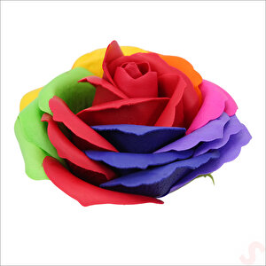 Yapay Çiçek, Gökkuşağı  7 / 8 Cm Sabun Gül Kafası - 1 Adet