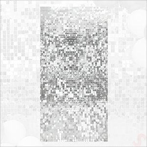 Işıltılı Pul Payetli Arka Fon Paneli, 90cm X 180cm - Gümüş