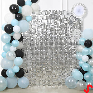 Işıltılı Pul Payetli Arka Fon Paneli, 90cm X 180cm - Gümüş