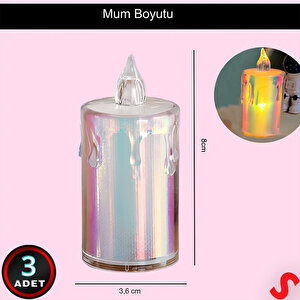 Erimiş Mum Görünümlü,gökkuşağı Işıklı Pilli Led Mum, 8x3,6cmx3 Adet