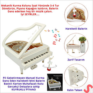 Dans Eden Balerinli Piyano Müzik Kutusu, 16cm X 15cm X 10cm