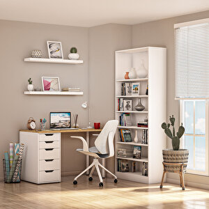 Clm111-Meşe - Dekorex 5 Çekmeceli Çalışma Masası