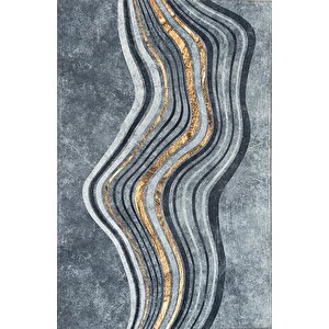 Bambu Halı Salon Halısı Post Pelüş Halı Dalga Desenli Gri Altın Renklerde 75 x 250 cm