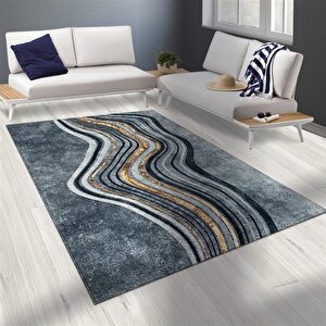 Bambu Halı Salon Halısı Post Pelüş Halı Dalga Desenli Gri Altın Renklerde 75 x 250 cm