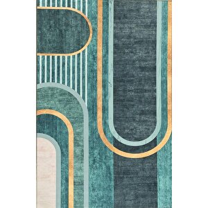 Bambu Halı Salon Halısı Post Pelüş Halı Elips Desenli Yeşil Tonlarda 100x150 cm