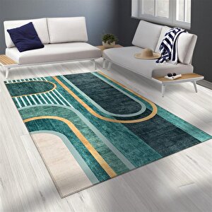 Bambu Halı Salon Halısı Post Pelüş Halı Elips Desenli Yeşil Tonlarda 100x150 cm