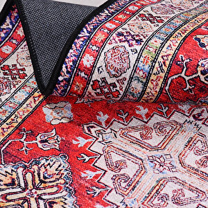 Kırmızı Etnik Desen Baskı Halı - 1080pc 80x300 cm