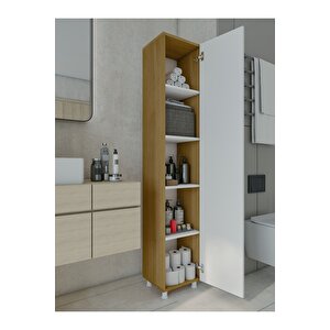 Çok Amaçlı Dolap Parlak Beyaz-ceviz Banyo Dolabı Ceviz