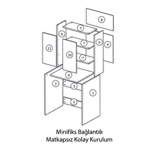 Çamaşır Makinesi Üstü Düzenleyici Parlak Beyaz Banyo Dolabı