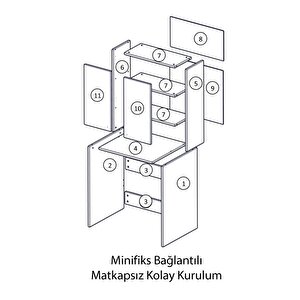 Çamaşır Makinesi Üstü Düzenleyici Parlak Beyaz Banyo Dolabı