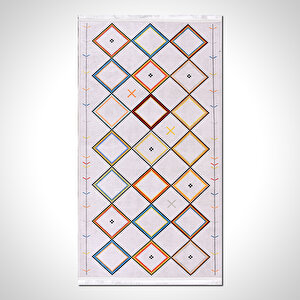 Beyaz Etnik Desen Baskı Halı - Mdl492 100x300 cm