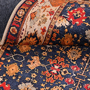 Lacivert Etnik Desen Baskı Halı - 1231pc