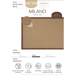 Milano 665 Bej Hasır Dokulu Salon Halısı Antre Hol Halı Bordürlü Mutfak Kesme Halı Yolluk 80x450 cm