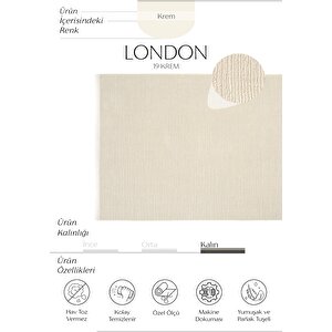 London 19 Krem Salon Halısı Kesme Halı Yolluk Antre Halısı Yumuşak Doku Yatak odası halısı 120x350 cm
