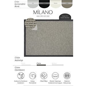 Milano 666 Gri Hasır Dokulu Antre Hol Halısı Bordürlü Mutfak Halısı Kesme Halı Yolluk 80x450 cm