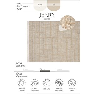Jerry 03 Bej Bukle Örgülü Salon Halısı Yumuşak Dokulu Hol Halısı Kesme Halı Yolluk 120x350 cm