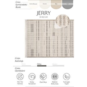 Jerry 04 Bej Gri Bukle Örgülü Salon Halısı Yumuşak Dokulu  Hol Halısı Kesme Halı Yolluk 120x450 cm