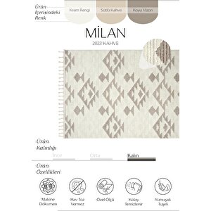 Milan 2023 Kahve Hav Toz Vermez Yumuşak Dokulu Etnik Desen İskandinav Kesme Halı 80x500 cm
