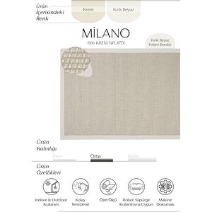Milano 666 Krem Hasır Dokulu Antre Hol Halısı Bordürlü Mutfak Halısı Kesme Halı Yolluk 160x300 cm