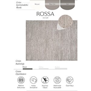 Rossa 05 Gri Yıkanabilir Mutfak Halısı Yumuşak Tuşeli Kaymaz Tabanlı Şönil Halı Ince Kilim 200x290 cm