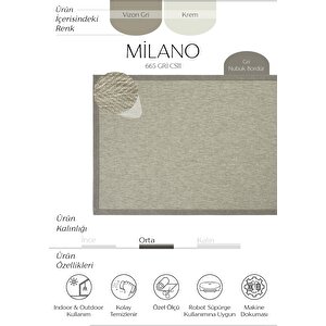 Milano 665 Gri Hasır Dokulu Antre Hol Halısı Bordürlü Mutfak Halısı Kesme Halı Yolluk 200x300 cm